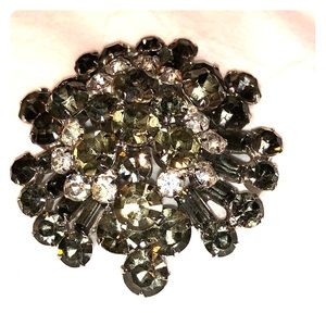 Vintage Rhinestone Brooch Black Diamond Unsigned